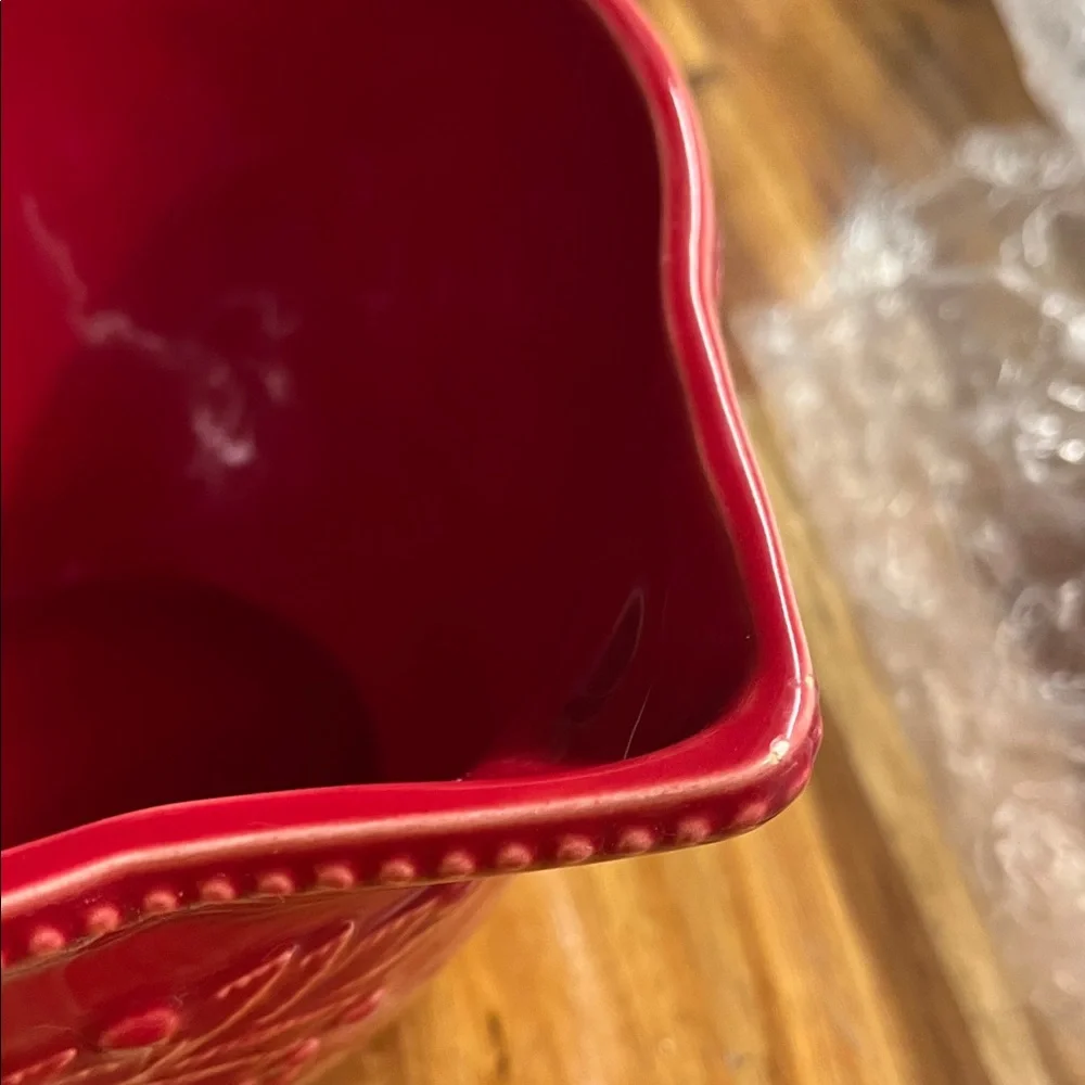 Sur La Table Festive Red Holiday Batter Bowl with Handle and Spout